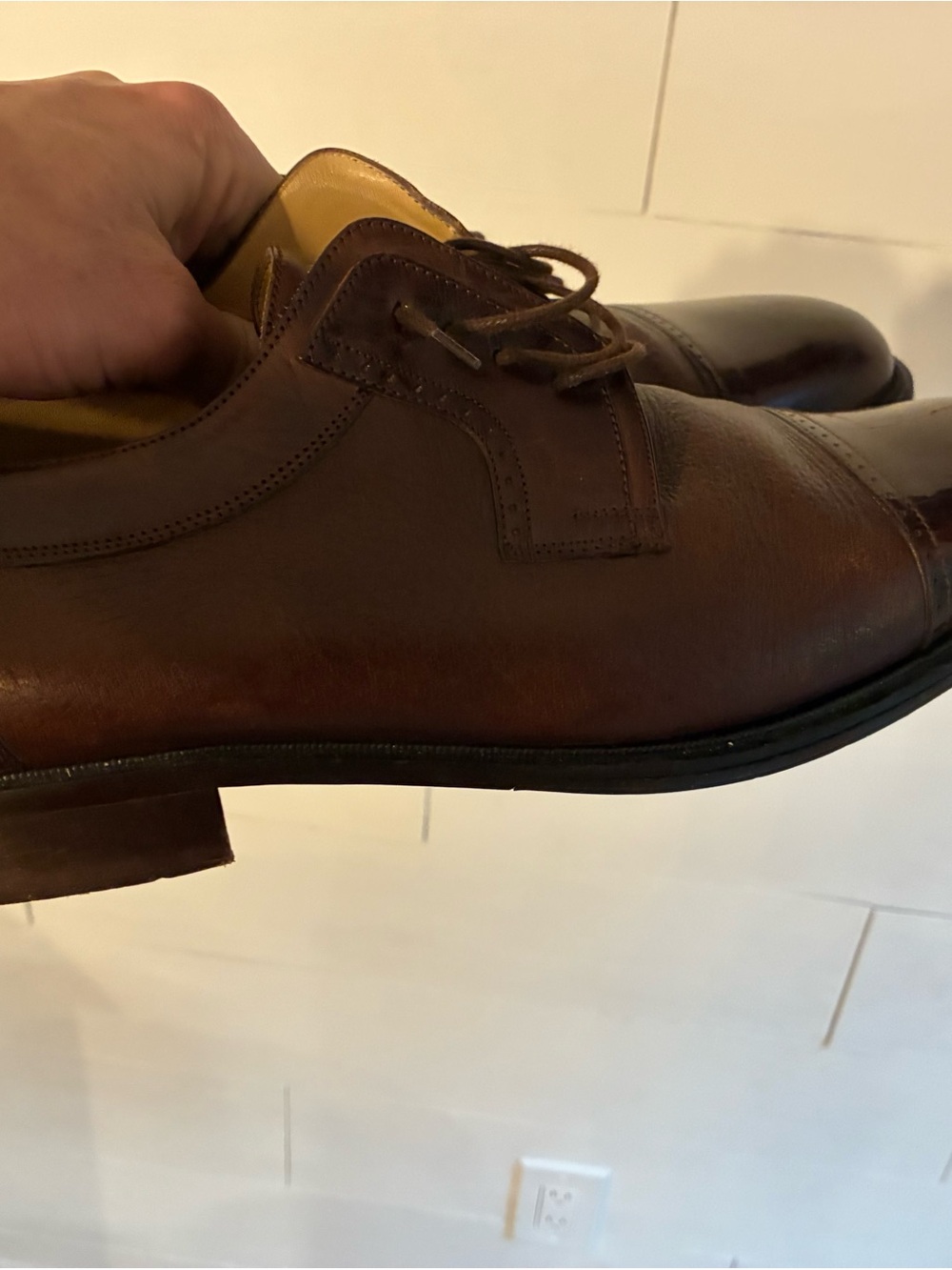 JOHNSTON MURPHY MENS CAP TOE OXFORD DEERSKIN 12M CELLINI ITALIAN Brown SHOE V
